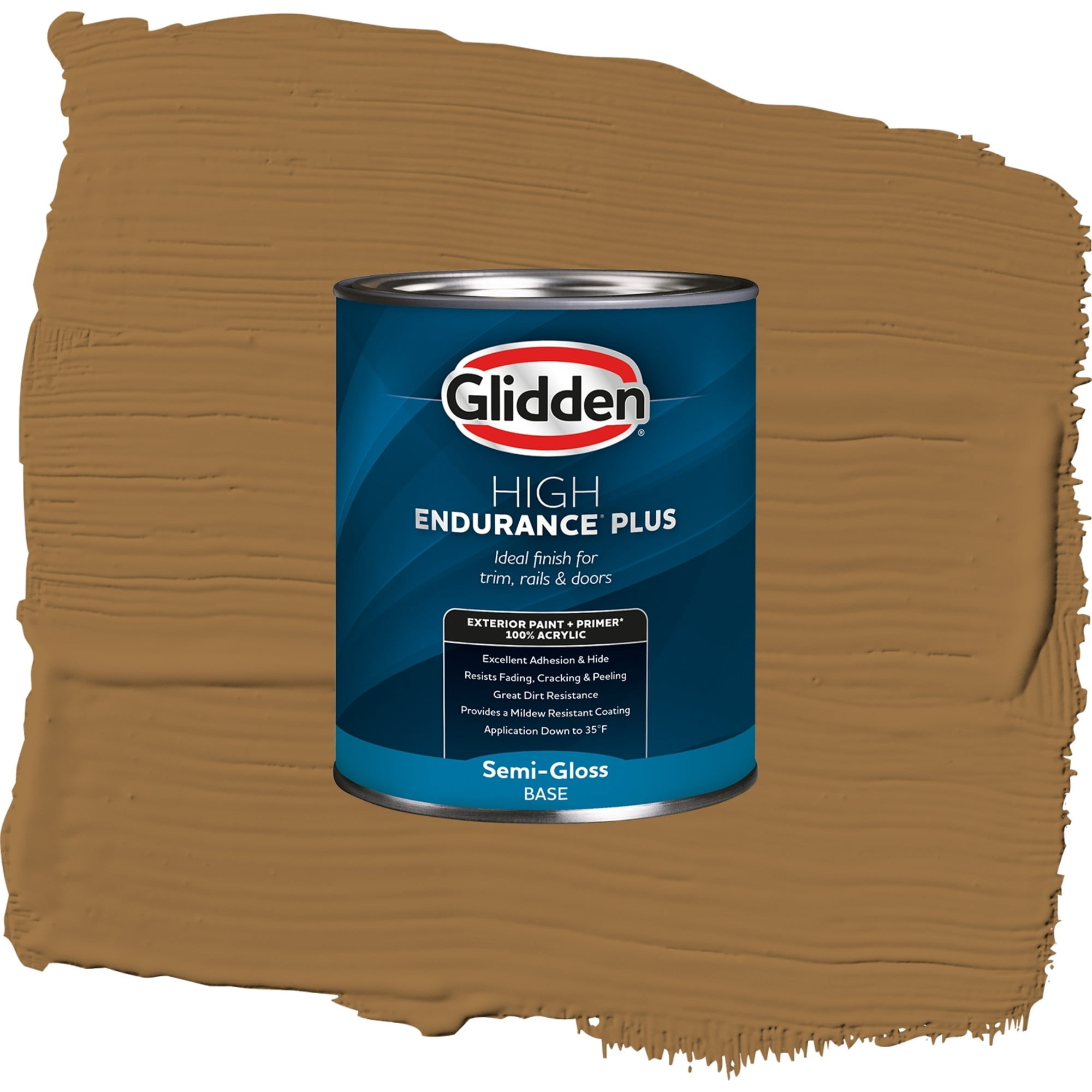 Glidden High Endurance Plus Chewy Caramel Satin Exterior Paint and Primer, 1 Quart