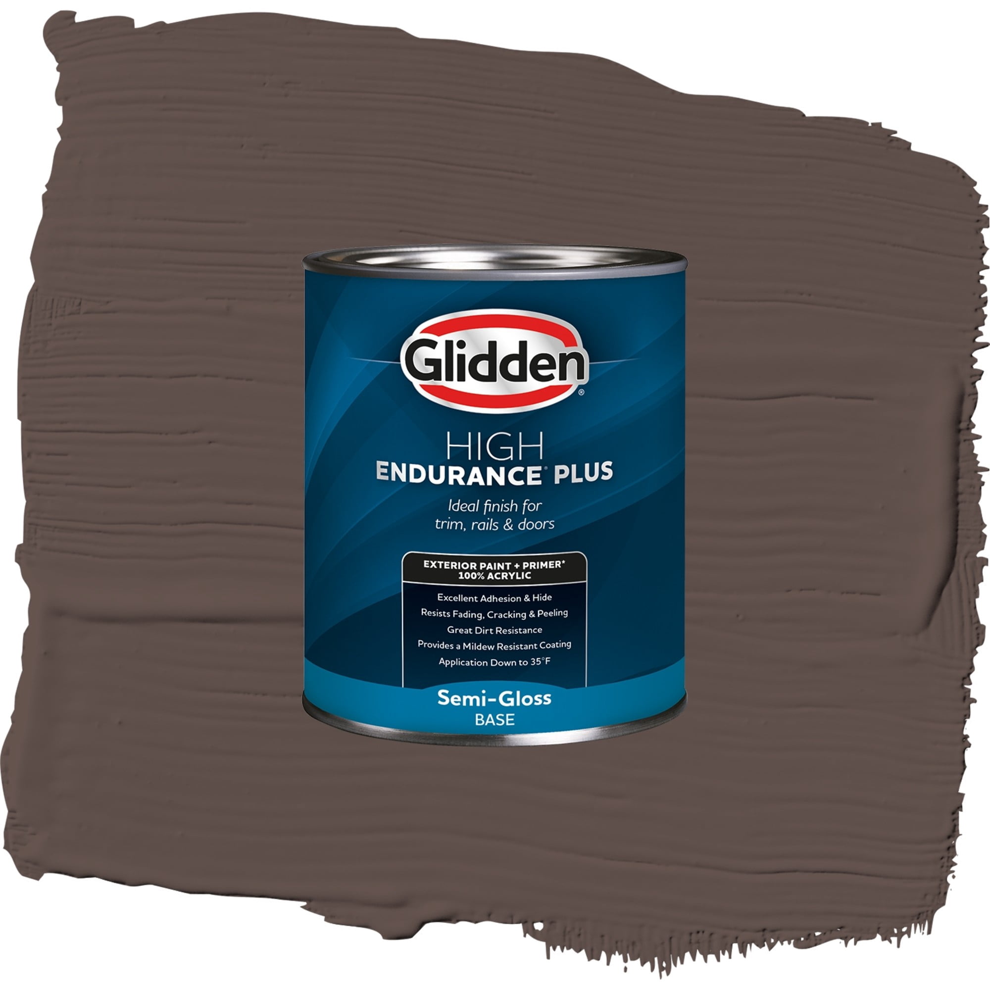 Glidden High Endurance Plus Chocolate Pretzel Satin Exterior Paint and Primer, 1 Quart