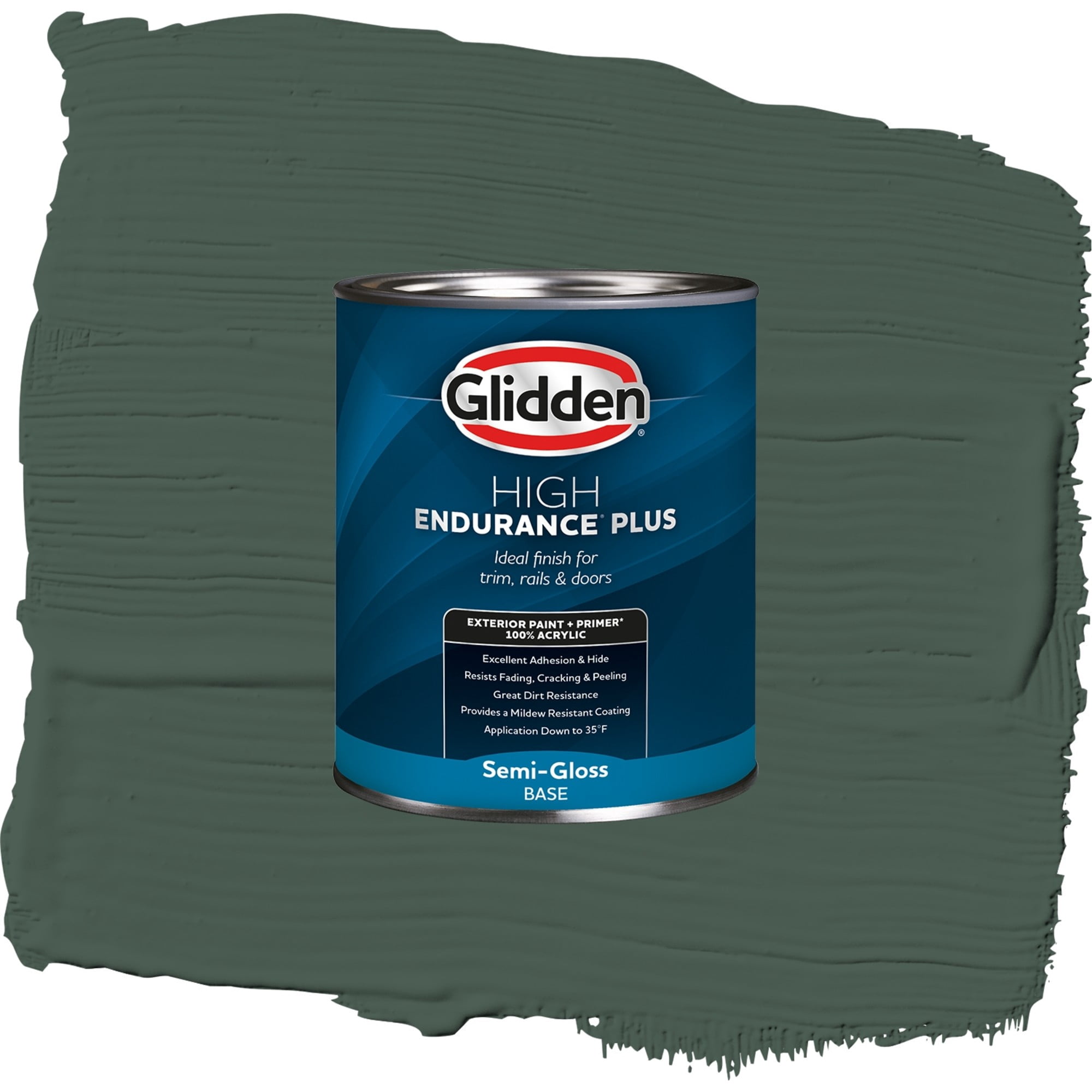 Glidden High Endurance Plus Dark Green Velvet Satin Exterior Paint and Primer, 1 Quart