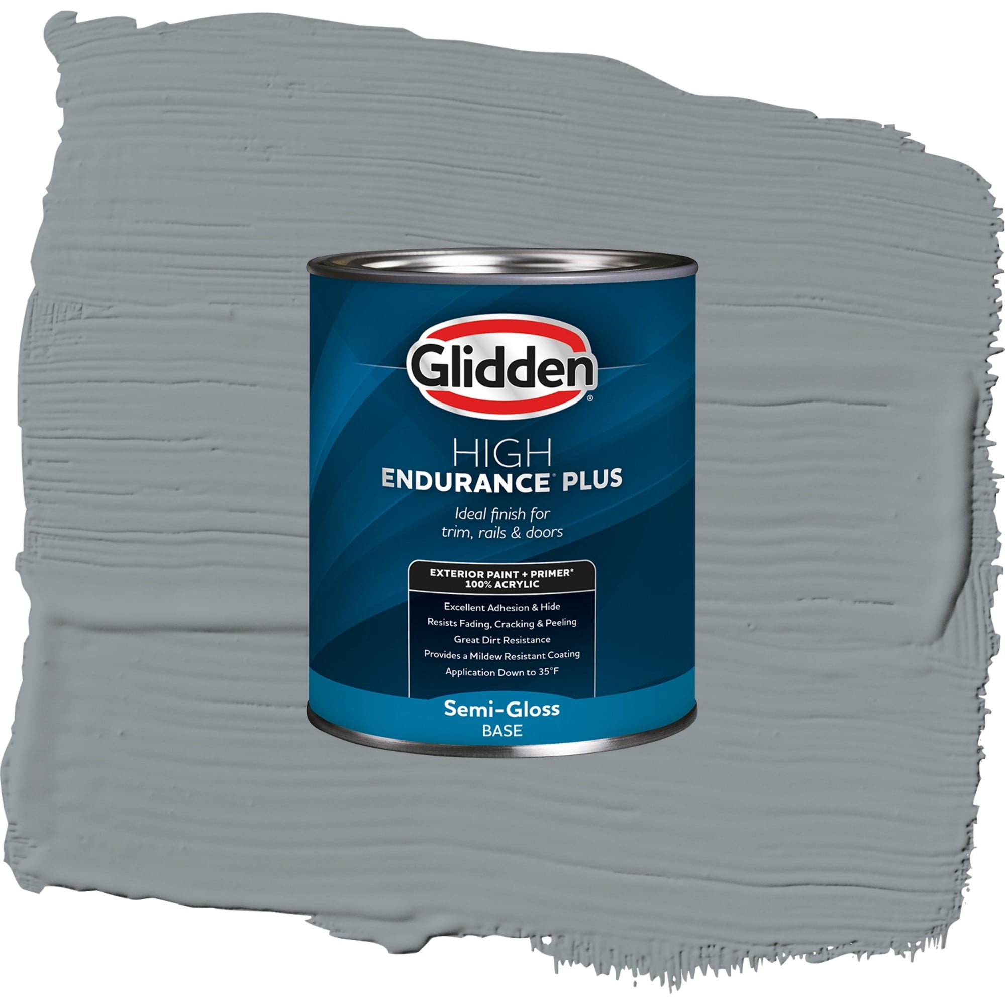 Glidden High Endurance Plus Steeple Gray Semi Gloss Exterior Paint and Primer, 1 Quart