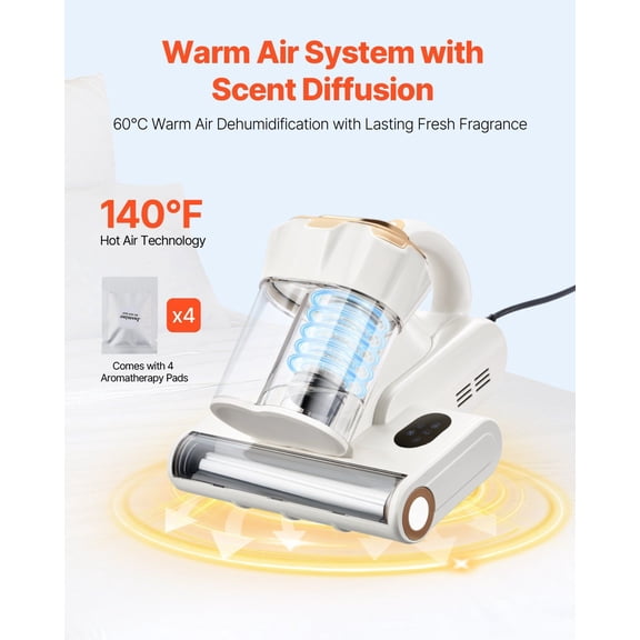 HEPA Mattress Vacuum Cleaner, 550W & 18Kpa Suction, Heating & UV Light - Handheld for Bed, Sofa - Corded, White