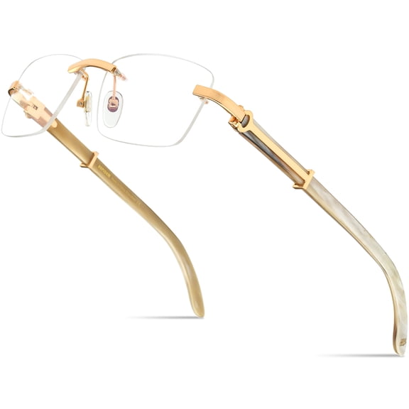 HEPIDEM 100% Really Buffalo Horn Handmade Eyeglasses Frame ,Square Rimless Buffs Glasses (50251 White)