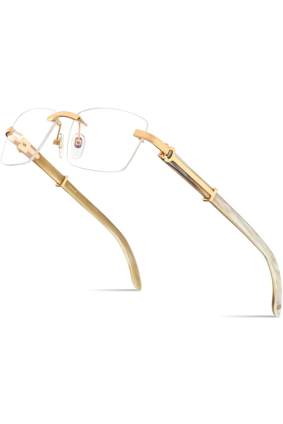100% Really Buffalo Horn Handmade Eyeglasses Frame ,Square Rimless Buffs Glasses (50251 White)