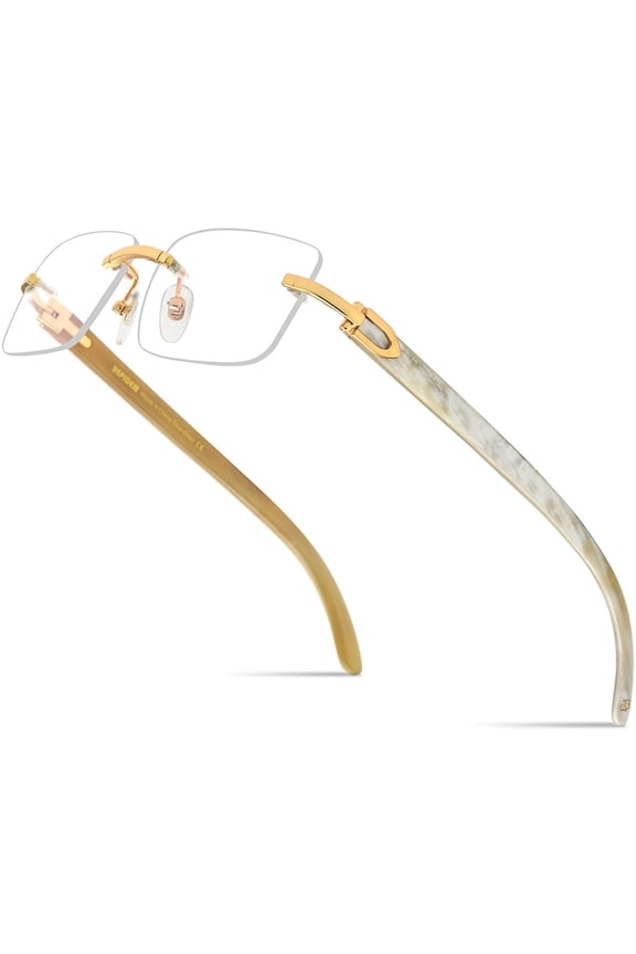 100% Really Buffalo Horn Handmade Eyeglasses Frame ,Square Rimless Buffs Glasses 907