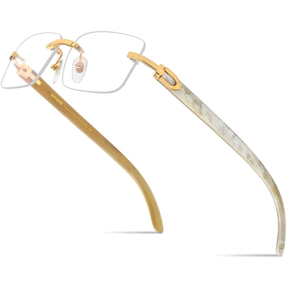 HEPIDEM 100% Really Buffalo Horn Handmade Eyeglasses Frame ,Square Rimless Buffs Glasses 907