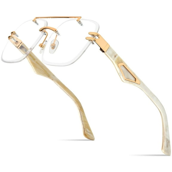 HEPIDEM 100% Really Buffalo Horn Handmade Glasses Frame,Oversize Square Rimless Buffs Eyeglasses 0042