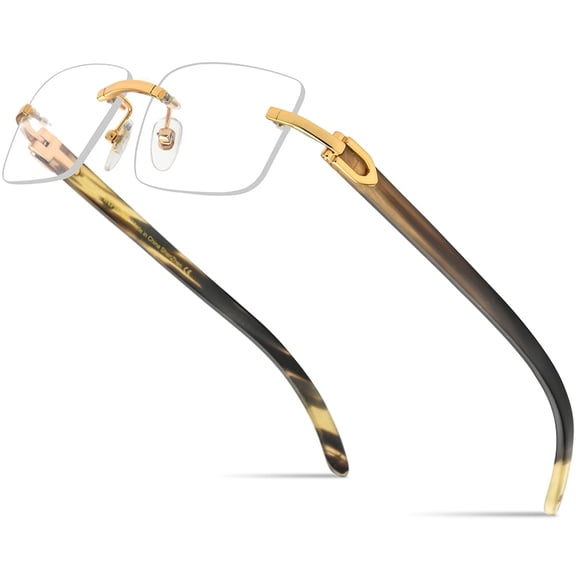 HEPIDEM 100% Really Buffalo Horn Handmade Glasses Frame,Square Rimless Buffs Eyeglasses 907