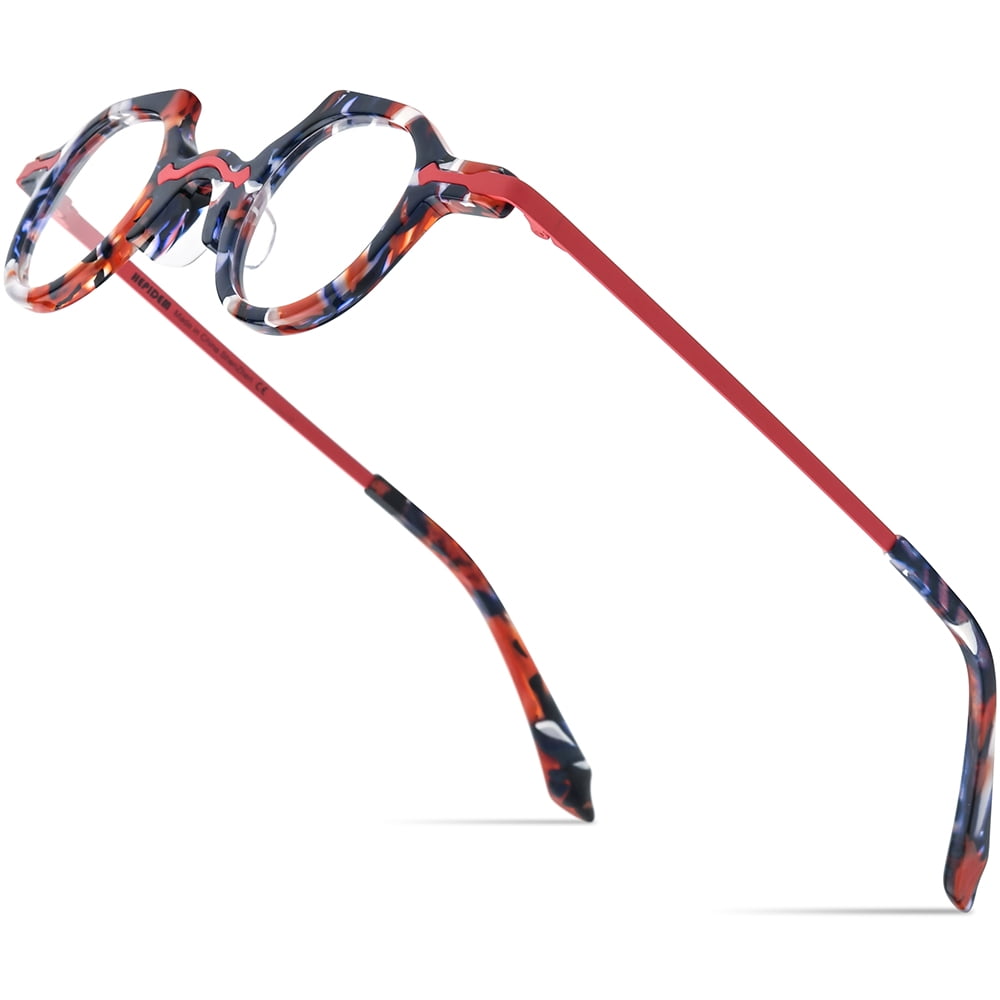 Red Spectacles Small Size HEPIDEM Acetate Glasses Frame Alloy Temple Men Small Retro Cat Eye ...