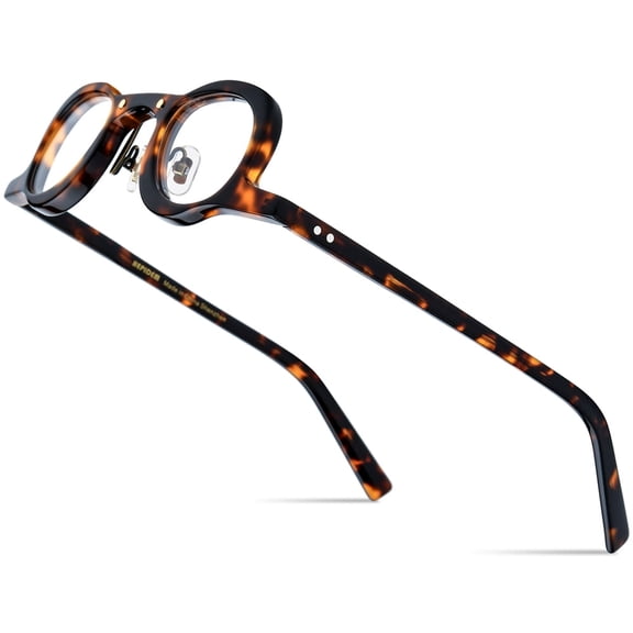 HEPIDEM Acetate Glasses Frame Men,Cat Eye Oval Optical Eyeglasses Vintage Retro Eyewear ( 9175 Leopard )
