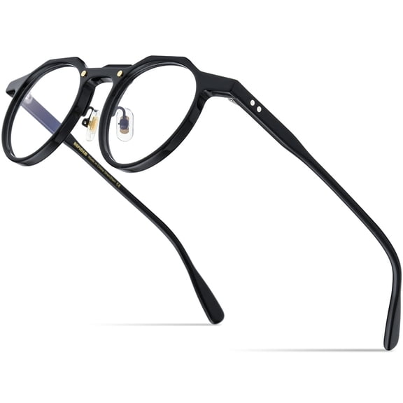 HEPIDEM Acetate Glasses Frame Men,Irregular Round Optical Eyeglasses Vintage Retro Eyewear( 9197 Black )