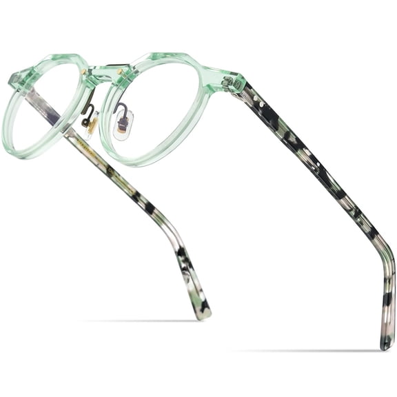 HEPIDEM Acetate Glasses Frame Men,Irregular Round Optical Eyeglasses Vintage Retro Eyewear( 9197 Clear Green )