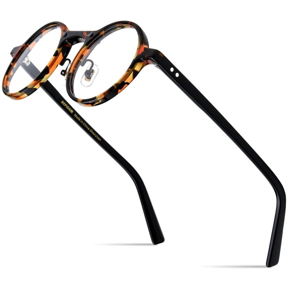 HEPIDEM Acetate Glasses Frame Men,Round Optical Eyeglasses Women Vintage Retro Eyewear (9194 Leopard)