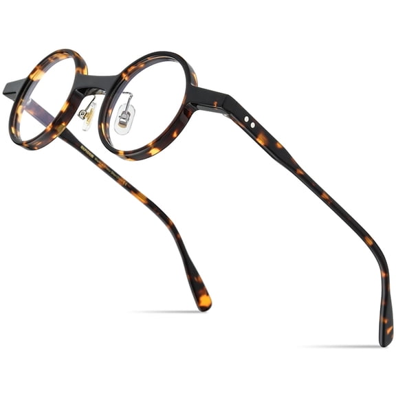 HEPIDEM Acetate Glasses Frame Men,Round Vintage Retro Optical Eyeglasses (9177 Leopard)