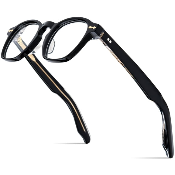 HEPIDEM Acetate Glasses Frame Men Women Square Eyeglasses Optical Spectacles MZEPH (MZEPH Black Gold C3)