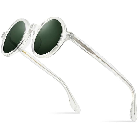 HEPIDEM Acetate Men Retro Vintage Polarized Sunglasses for Women,Trendy UV400 Protection Round Frames Eyewear Zolman (Clear Dark Green Small)