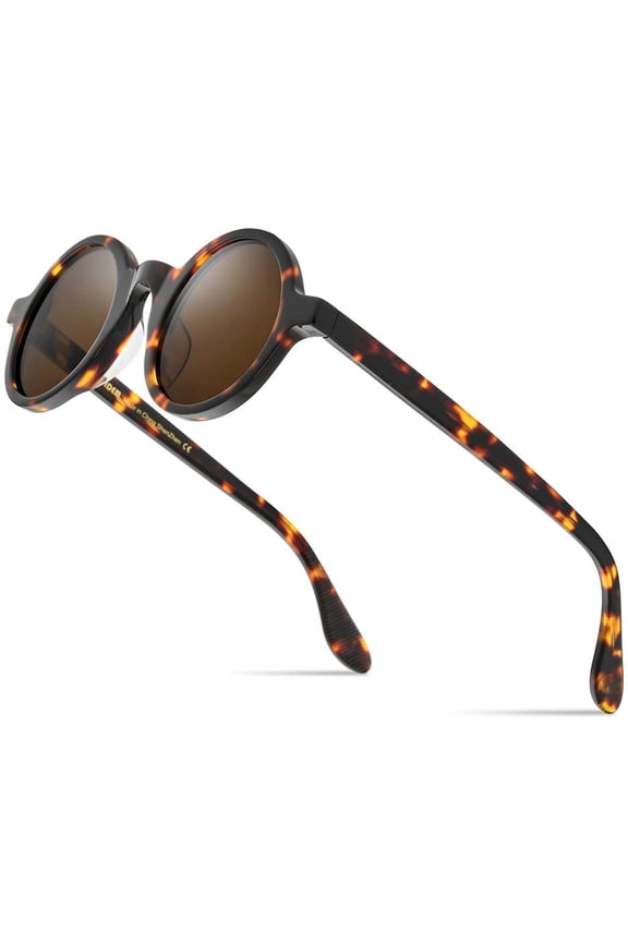 Acetate Men Retro Vintage Polarized Sunglasses for Women,Trendy UV400 Protection Round Frames Eyewear Zolman (Leopard Tea Small)