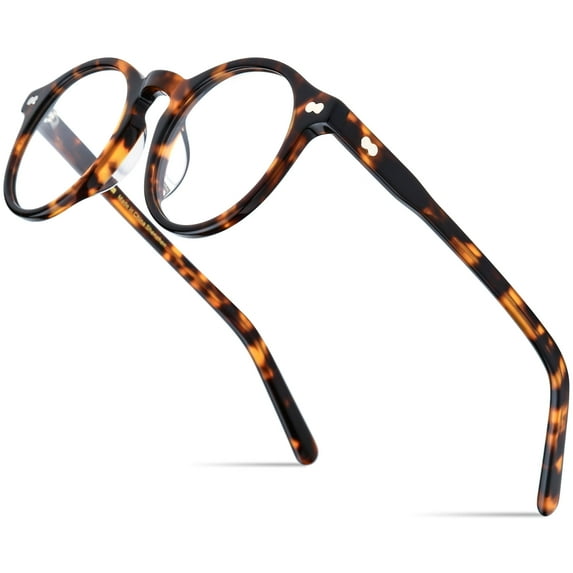 HEPIDEM Acetate Vintage Glasses Frame, Classic Round Spectacles for Men and Women ( 9401Leopard Small 44mm )