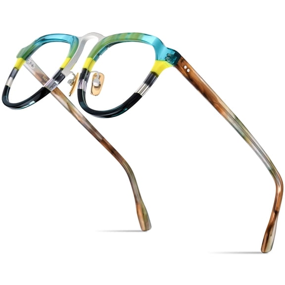 HEPIDEM Multicolor Acetate Glasses Frame Men,Pilot Vintage Retro Optical Eyeglasses (9350 White)