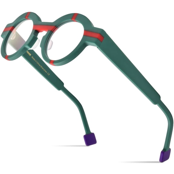 HEPIDEM Multicolor Acetate Glasses Frame Men Round Eyeglasses Optical Spectacles (9282 Matte Green)