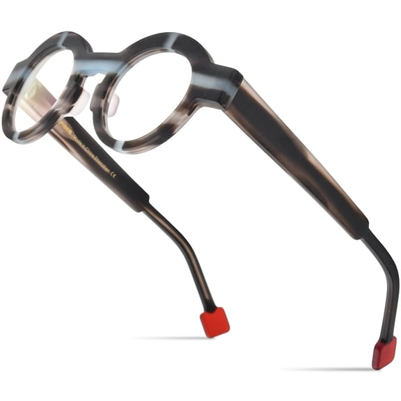 HEPIDEM Multicolor Acetate Glasses Frame Men Round Eyeglasses Optical Spectacles (9282 Matte Stripe)