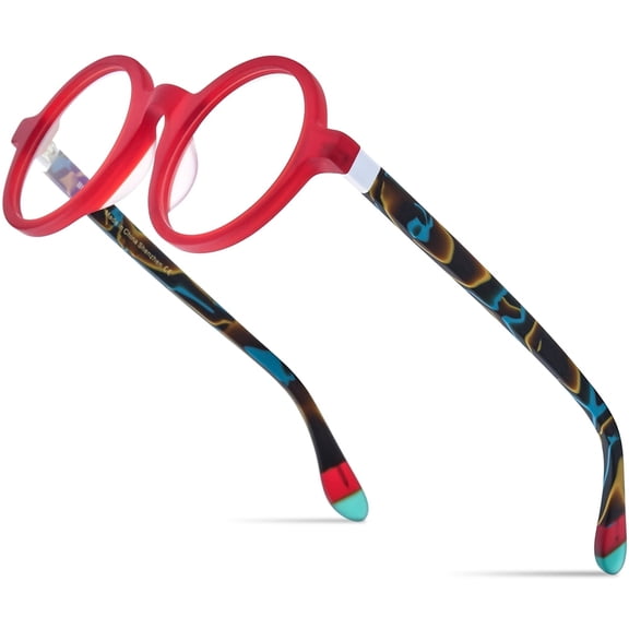 HEPIDEM Multicolor Acetate Glasses Frame Men Vintage Round Eyeglasses Optical Spectacles (9270 Matte Red)