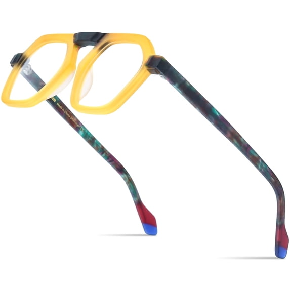 HEPIDEM Multicolor Acetate Glasses Frame Men Vintage Square Eyeglasses Optical Spectacles (9286 Matte Yellow)