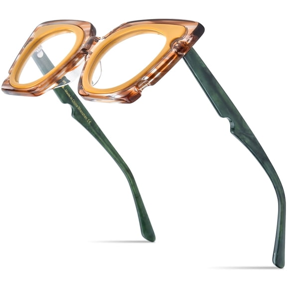 HEPIDEM Multicolor Acetate Glasses Frame Women Big Oversize Cat Eye Eyeglasses Spectacles Eyewear (9353 Yellow C3)