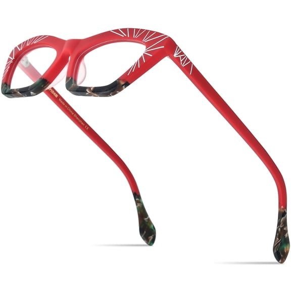 HEPIDEM Multicolor Acetate Glasses Frame Women Cat Eye Eyeglasses Men Optical Spectacles (9344 Matte Red)