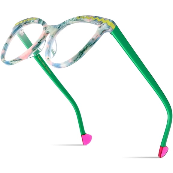 HEPIDEM Multicolor Acetate Glasses Frame Women Cat Eye Eyeglasses Optical Spectacles (9362 Green C2)
