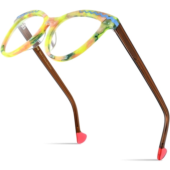 HEPIDEM Multicolor Acetate Glasses Frame Women Cat Eye Eyeglasses Optical Spectacles (9362 Yellow C3)