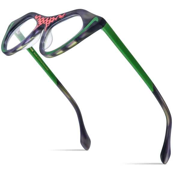 HEPIDEM Multicolor Acetate Glasses Frame Women Cat Eye Eyeglasses Optical Spectacles (9372 Green)