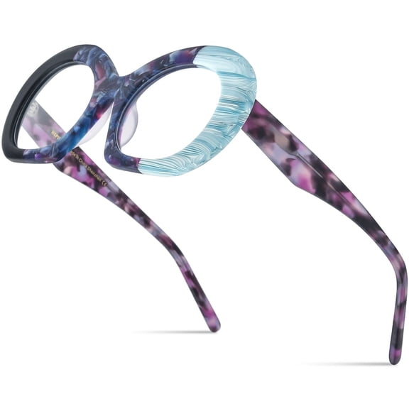 HEPIDEM Multicolor Acetate Glasses Frame Women,Oversize Cat Eye Optical Eyeglasses (9345 Matte Black Purple)