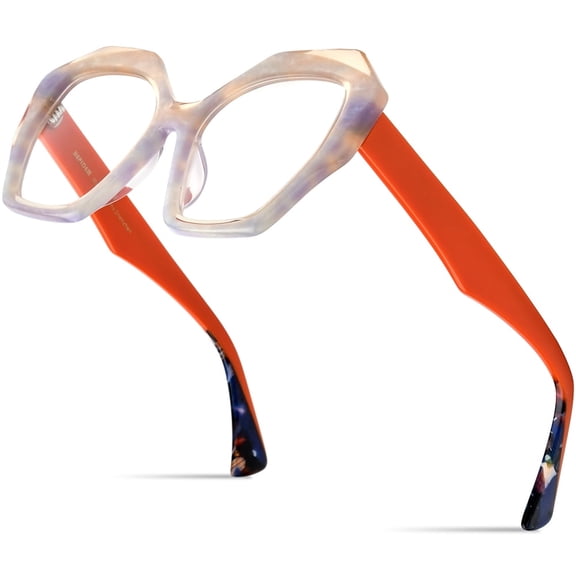 HEPIDEM Multicolor Acetate Glasses Frame Women,Oversize Cat Eye Optical Eyeglasses (9359 Orange Temple)