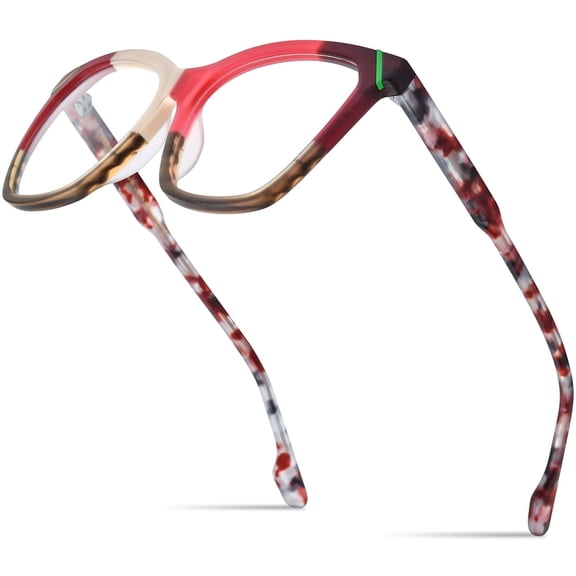HEPIDEM Multicolor Acetate Glasses Frame Women,Oversize Square Optical Eyeglasses (9343 Matte Pink Red C4)