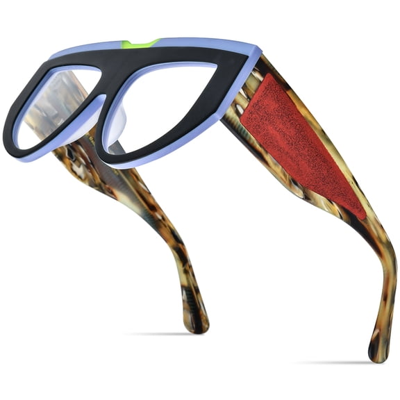 HEPIDEM Multicolor Acetate Glasses Frame Women Oversize Vintage Cat Eye Eyeglasses Optical Spectacles (9367 Black Blue)