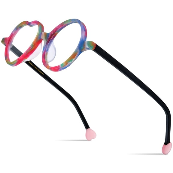 HEPIDEM Multicolor Acetate Glasses Frame Women Round Heart Eyeglasses Optical Spectacles ( 9377 Matte Colorful )