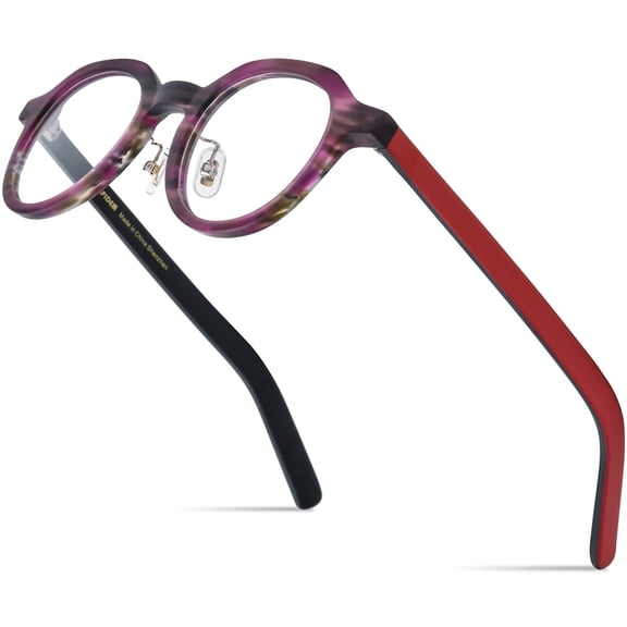 HEPIDEM Multicolor Acetate Glasses Frame Women Vintage Round Eyeglasses Men Optical Spectacles (9368 Purple)