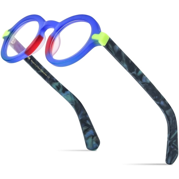 HEPIDEM Multicolor Acetate Glasses Frame Women Vintage Round Eyeglasses Optical Spectacles ( 9272 Matte Blue )