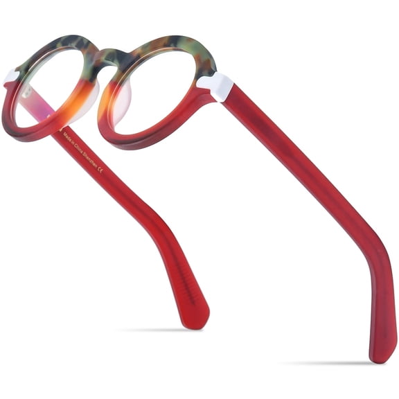 HEPIDEM Multicolor Acetate Glasses Frame Women Vintage Round Eyeglasses Optical Spectacles ( 9272 Matte Red )