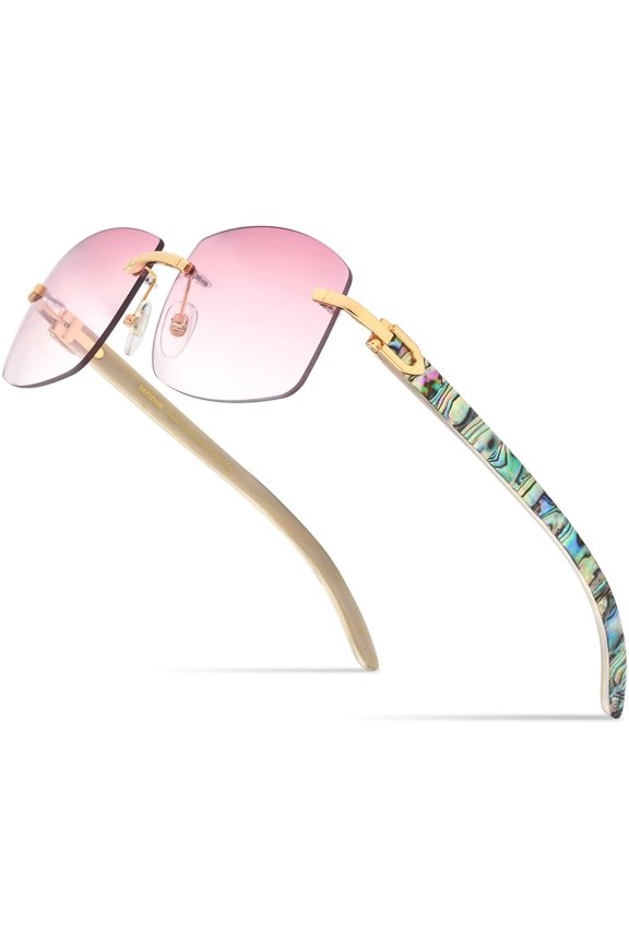 Really Buffalo Horn Sun Glasses Natural Mussel Shell Rimless Buffs Sunglasses 706