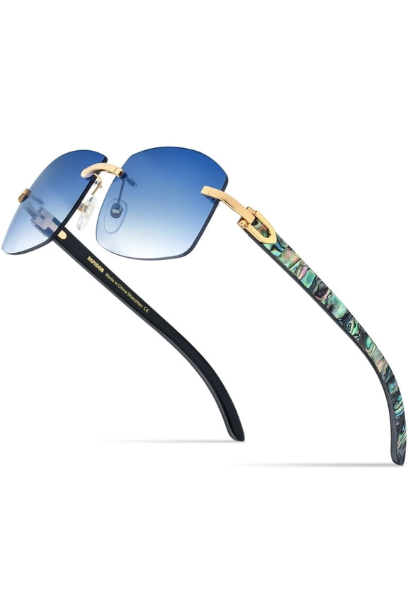 Really Buffalo Horn Sun Glasses Natural Mussel Shell Rimless Buffs Sunglasses 706