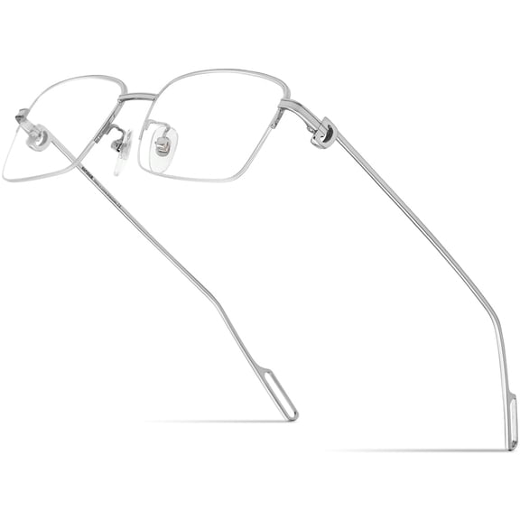 HEPIDEM Vintage Style Rectangular Metal Eyeglasses for Men Half Semi Rimless Square Optical Glasses Frame (50258 Silver)