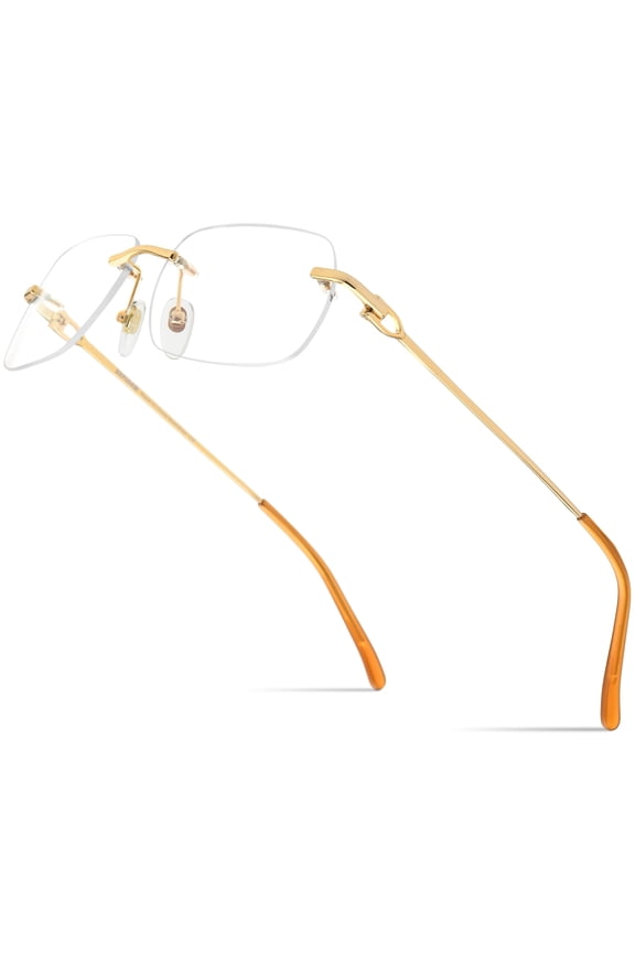 Vintage Style Rimless Rectangular Metal Eyeglasses for Men Frameless Square Glasses Frame (50253 Gold)