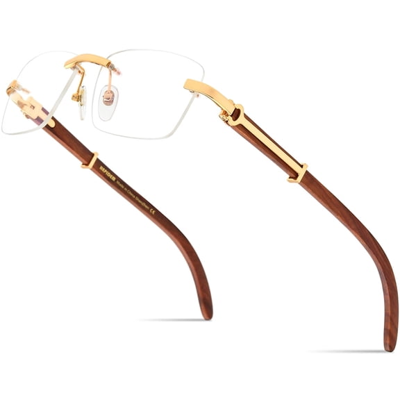 HEPIDEM Wood Handmade Glasses Square Rimless Luxury Eyeglasses (50251 Wood)