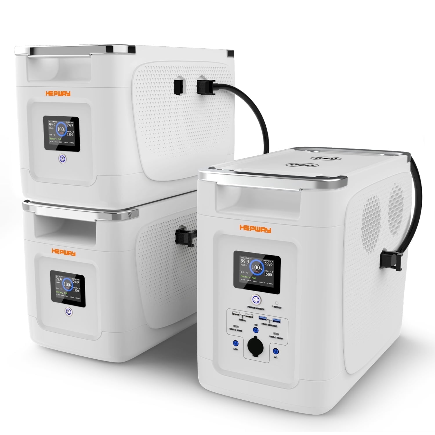 HEPWAY Portable Power Station with 2*Extra Battery, 2400W 6144Wh LiFePO4 Battery W/ Expandable Capacity 32kWh, Solar Generator for Home UPS Blackout Backup RV(Alpha 2000 & 2PCS Alpha 2000X Included)