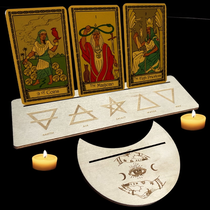HEQU Moon Shape Wooden Rectangular Tarot Card Base Stand Display Wooden