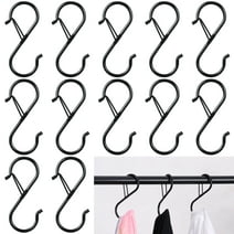 HEQUSIGNS 12Pcs Heavy Duty Rustproof Safety Buckle Design S Hook, Black S Hook Pan for Kitchen Utensil and Closet Rod, Hanging Plants, Pots and Pans, Bathroom, Bags(Black)