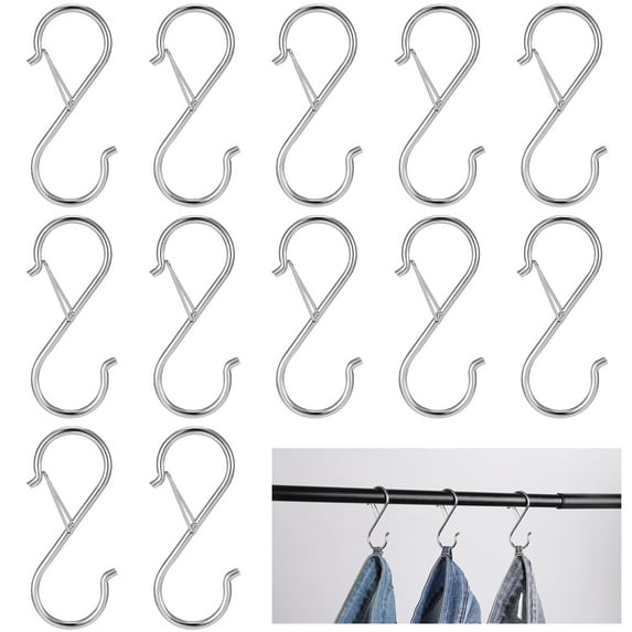 HEQUSIGNS 12Pcs Heavy Duty Rustproof Safety Buckle Design S Hook, white S Hooks for Kitchen Utensil and Closet Rod, Hanging Plants, Pots and Pans, Bathroom, Bags
