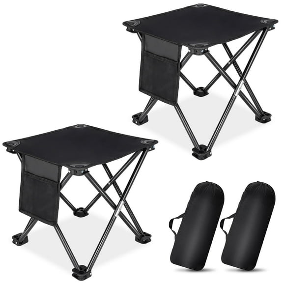 HEQUSIGNS 2PCS Folding Camping Stool, Portable Outdoor Camping Chair with Storage Bag, Lightweight 450 LB Bearing Capacity Chair for Adult Fishing Hiking Gardening