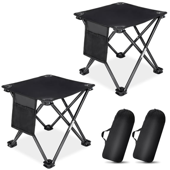 HEQUSIGNS 2PCS Folding Camping Stool, Portable Outdoor Camping Chair with Storage Bag, Lightweight 200 LB Bearing Capacity Chair for Adult Fishing Hiking Gardening